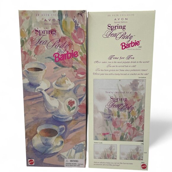 Spring Tea Party Barbie Doll Brunette Hair Blue Eyes NIB - Picture 3 of 10